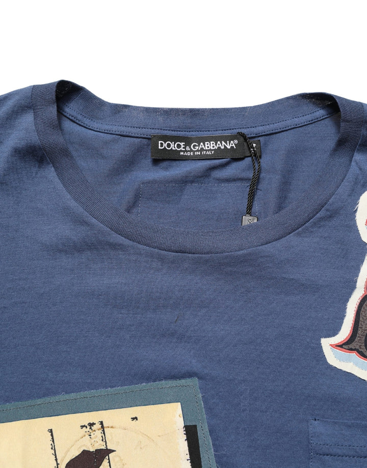 Dolce &amp; Gabbana Navy Blue Cotton Graphic Crew Neck T-shirt