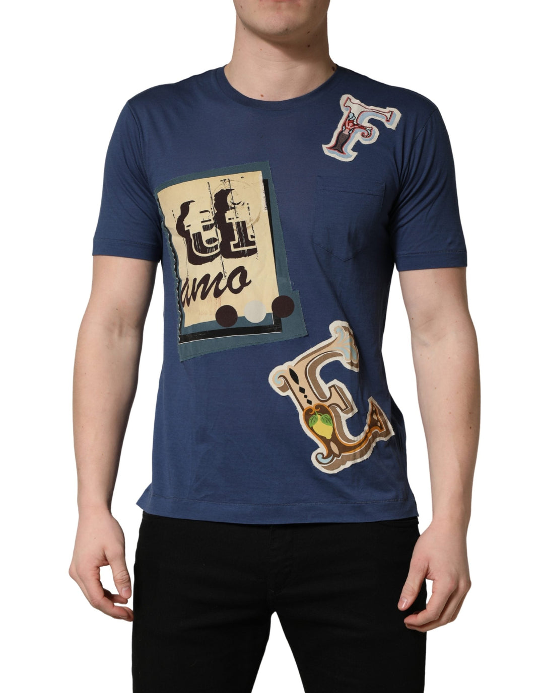Dolce &amp; Gabbana Navy Blue Cotton Graphic Crew Neck T-shirt