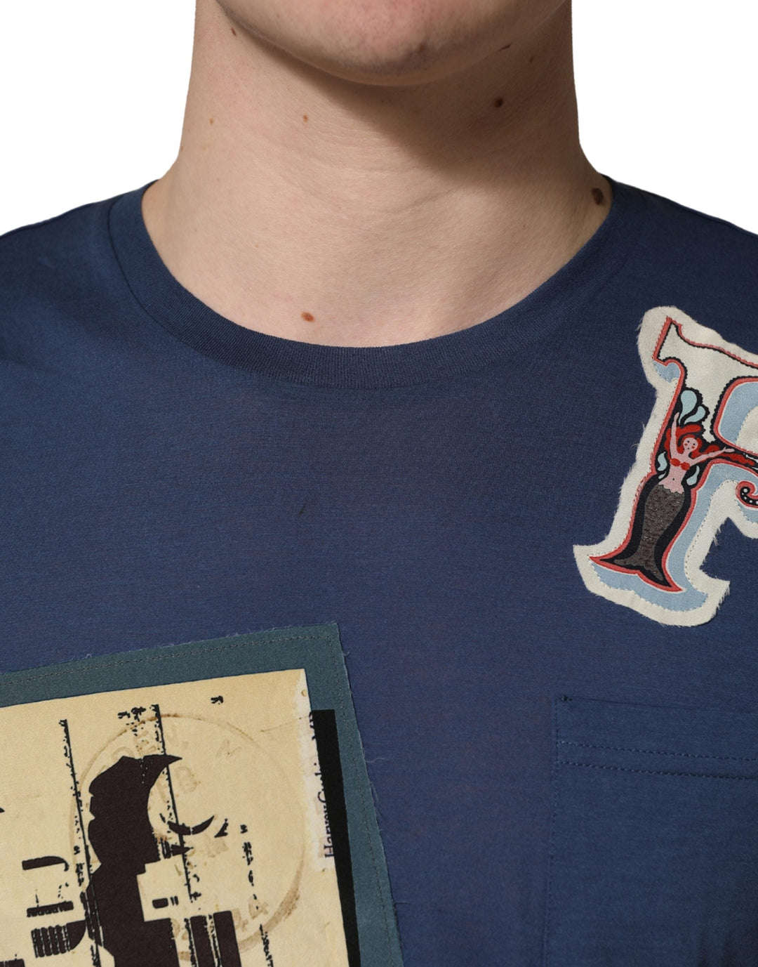 Dolce &amp; Gabbana Navy Blue Cotton Graphic Crew Neck T-shirt