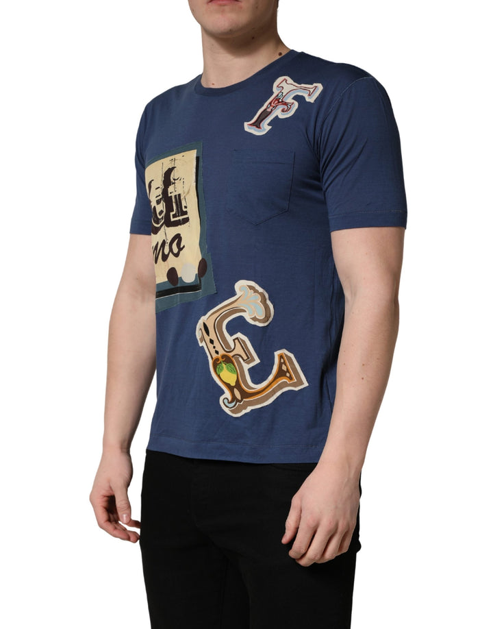 Dolce &amp; Gabbana Navy Blue Cotton Graphic Crew Neck T-shirt