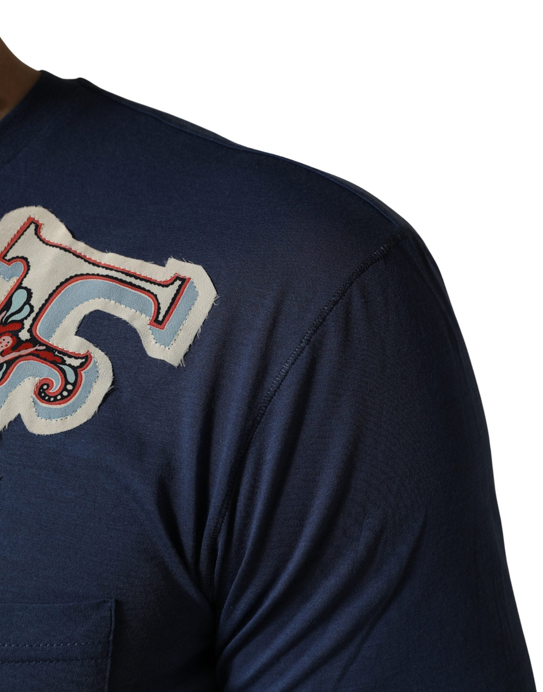 Dolce & Gabbana Navy Blue Cotton Graphic Crew Neck T-shirt