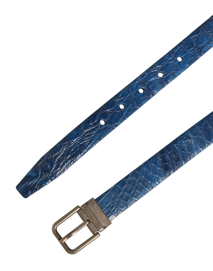 Dolce &amp; Gabbana Navy Blue Leather Gold Tone Metal Buckle Belt