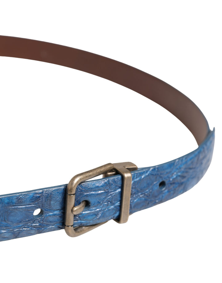 Dolce &amp; Gabbana Navy Blue Leather Gold Tone Metal Buckle Belt