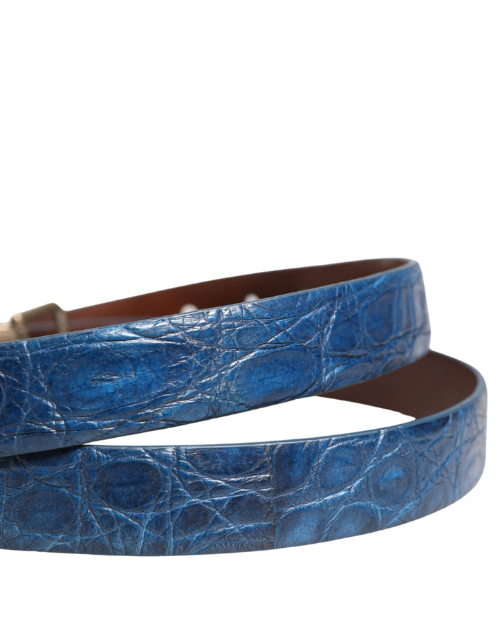Dolce &amp; Gabbana Navy Blue Leather Gold Tone Metal Buckle Belt