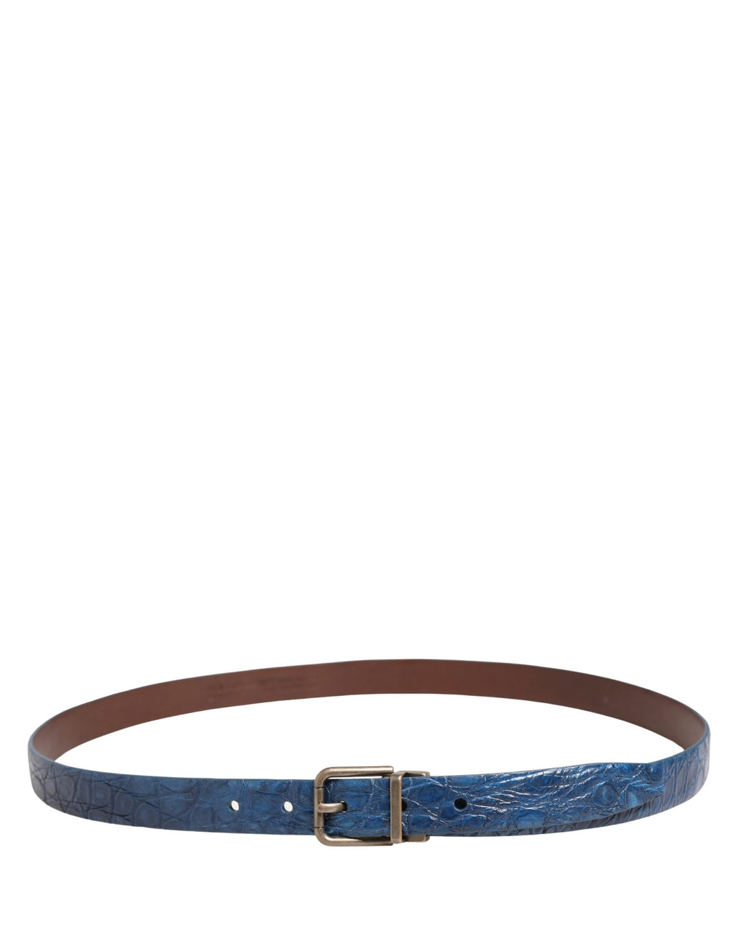 Dolce &amp; Gabbana Navy Blue Leather Gold Tone Metal Buckle Belt