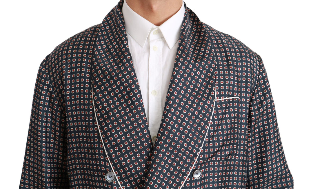 Men’s Dolce &amp; Gabbana Navy Blue Patterned Double Breasted Coat Jacket