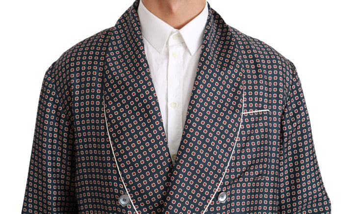 Men’s Dolce &amp; Gabbana Navy Blue Patterned Double Breasted Coat Jacket