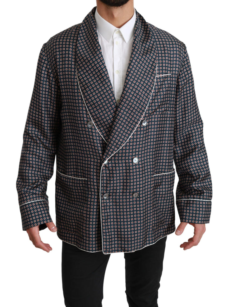 Men’s Dolce &amp; Gabbana Navy Blue Patterned Double Breasted Coat Jacket