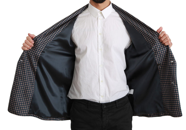 Men’s Dolce &amp; Gabbana Navy Blue Patterned Double Breasted Coat Jacket