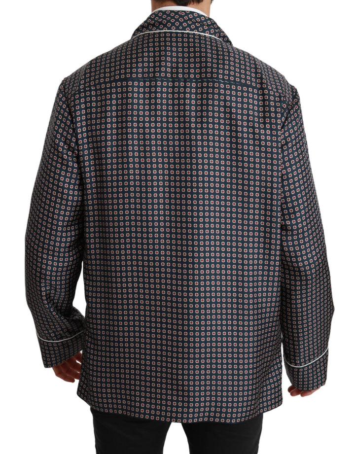Men’s Dolce &amp; Gabbana Navy Blue Patterned Double Breasted Coat Jacket