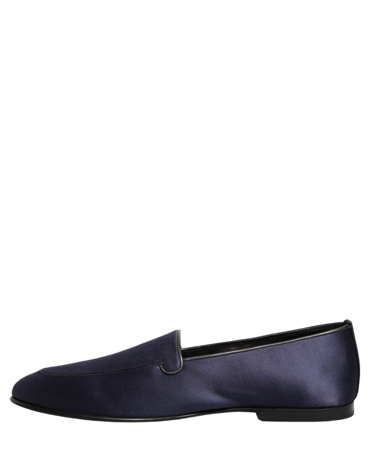 Men’s Dolce &amp; Gabbana Navy Blue Satin Dg Logo Dress Loafers Shoes