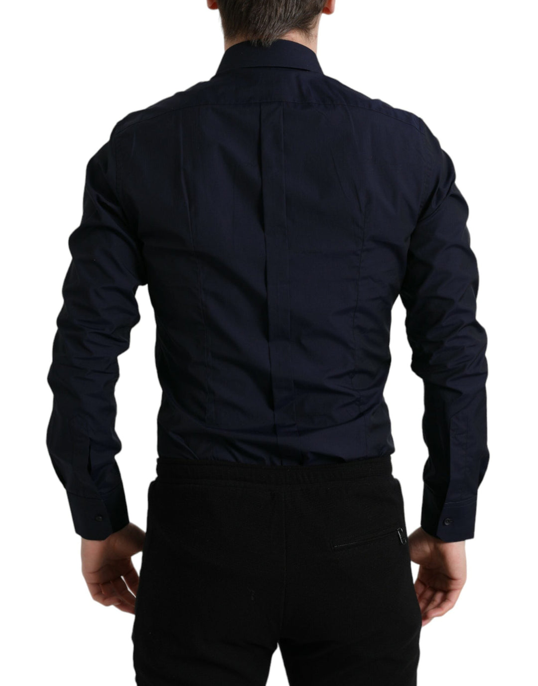Dolce &amp; Gabbana Navy Blue Slim Fit Formal Gold Dress Shirt