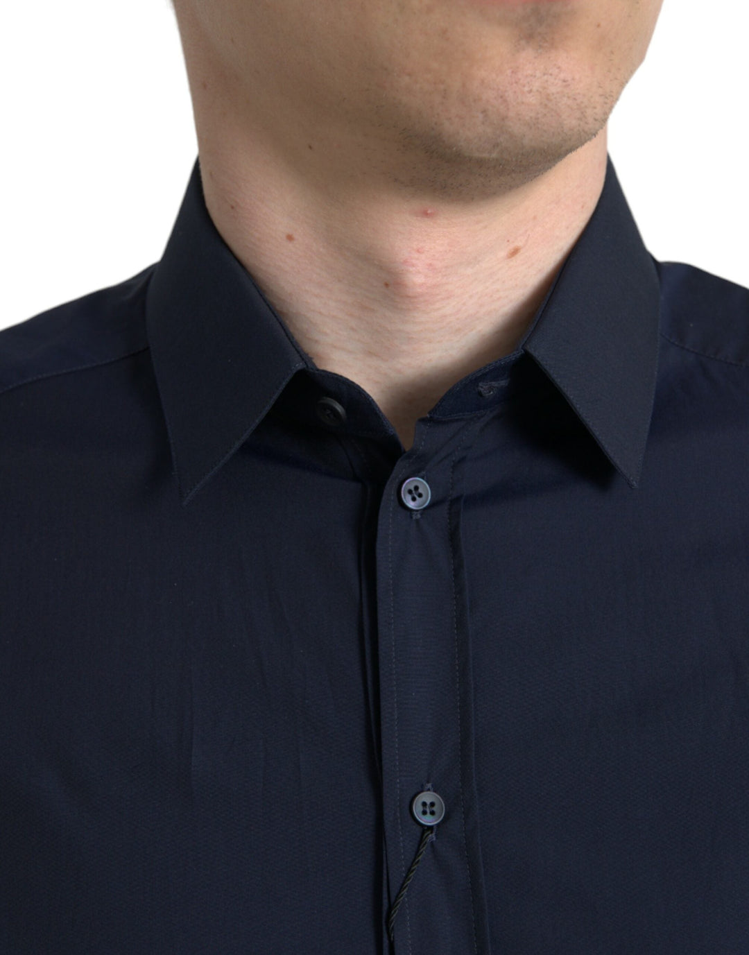 Men’s Dolce &amp; Gabbana Navy Blue Slim Fit Formal Gold Dress Shirt