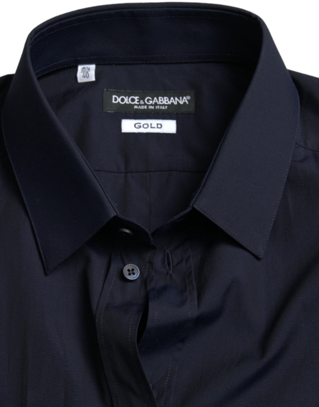 Dolce &amp; Gabbana Navy Blue Slim Fit Formal Gold Dress Shirt
