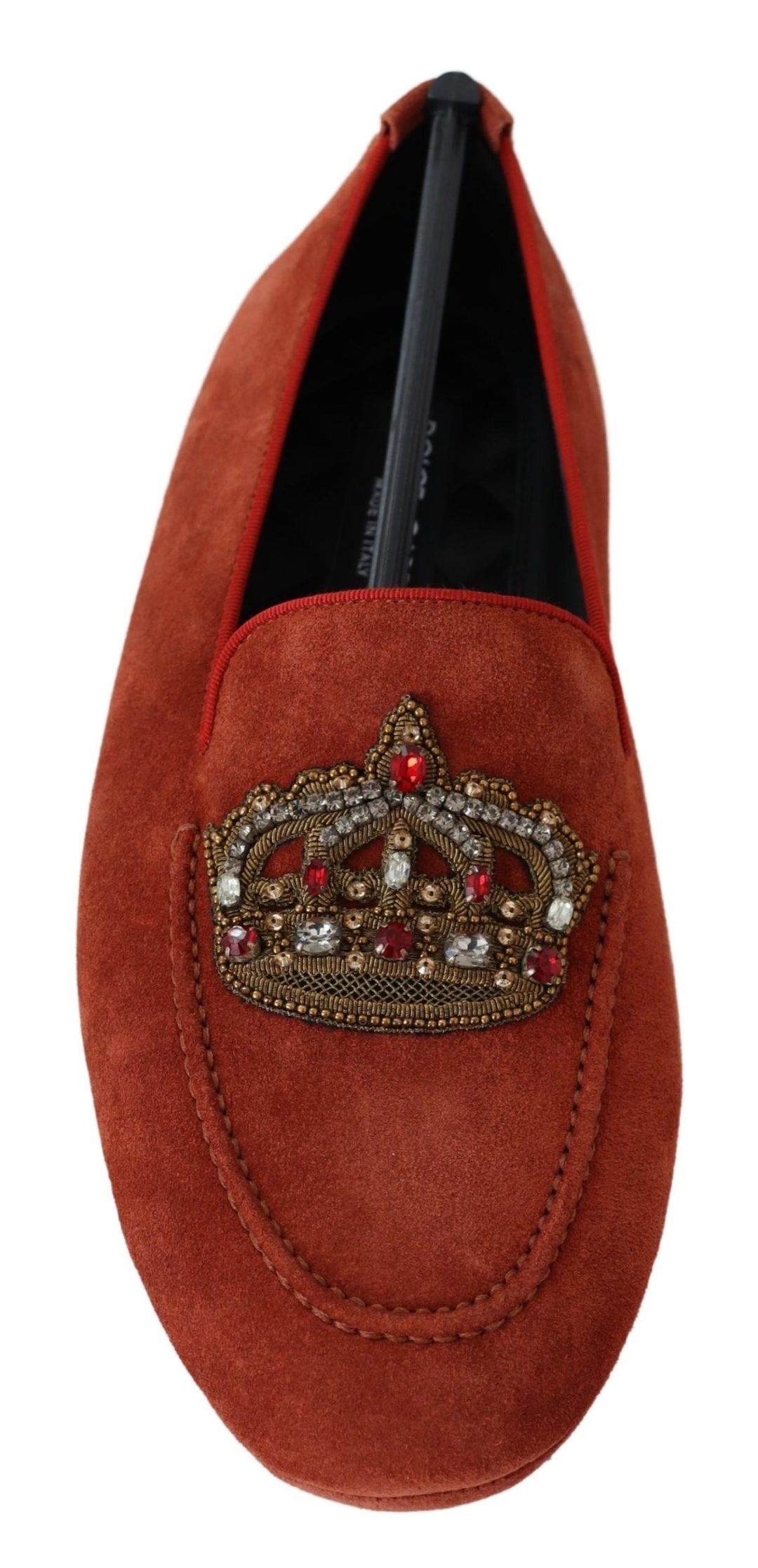 Men’s Dolce &amp; Gabbana Orange Leather Crystal Crown Loafers Shoes