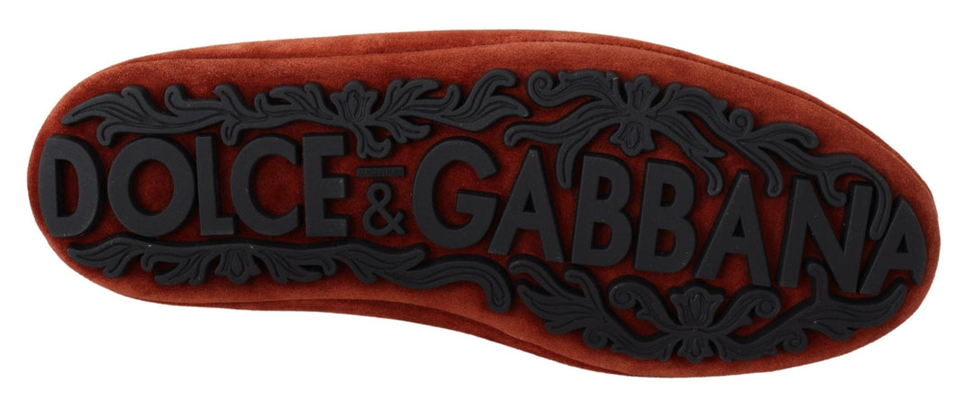 Men’s Dolce &amp; Gabbana Orange Leather Crystal Crown Loafers Shoes