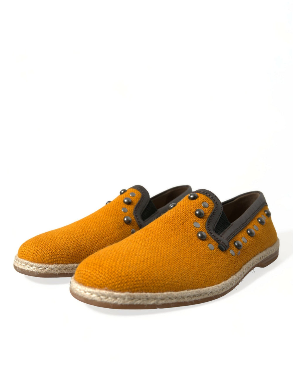 Men’s Dolce & Gabbana Orange Linen Leather Studded Loafers Shoes