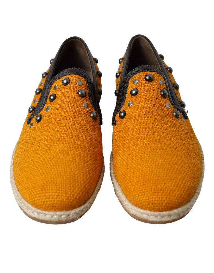 Men’s Dolce &amp; Gabbana Orange Linen Leather Studded Loafers Shoes