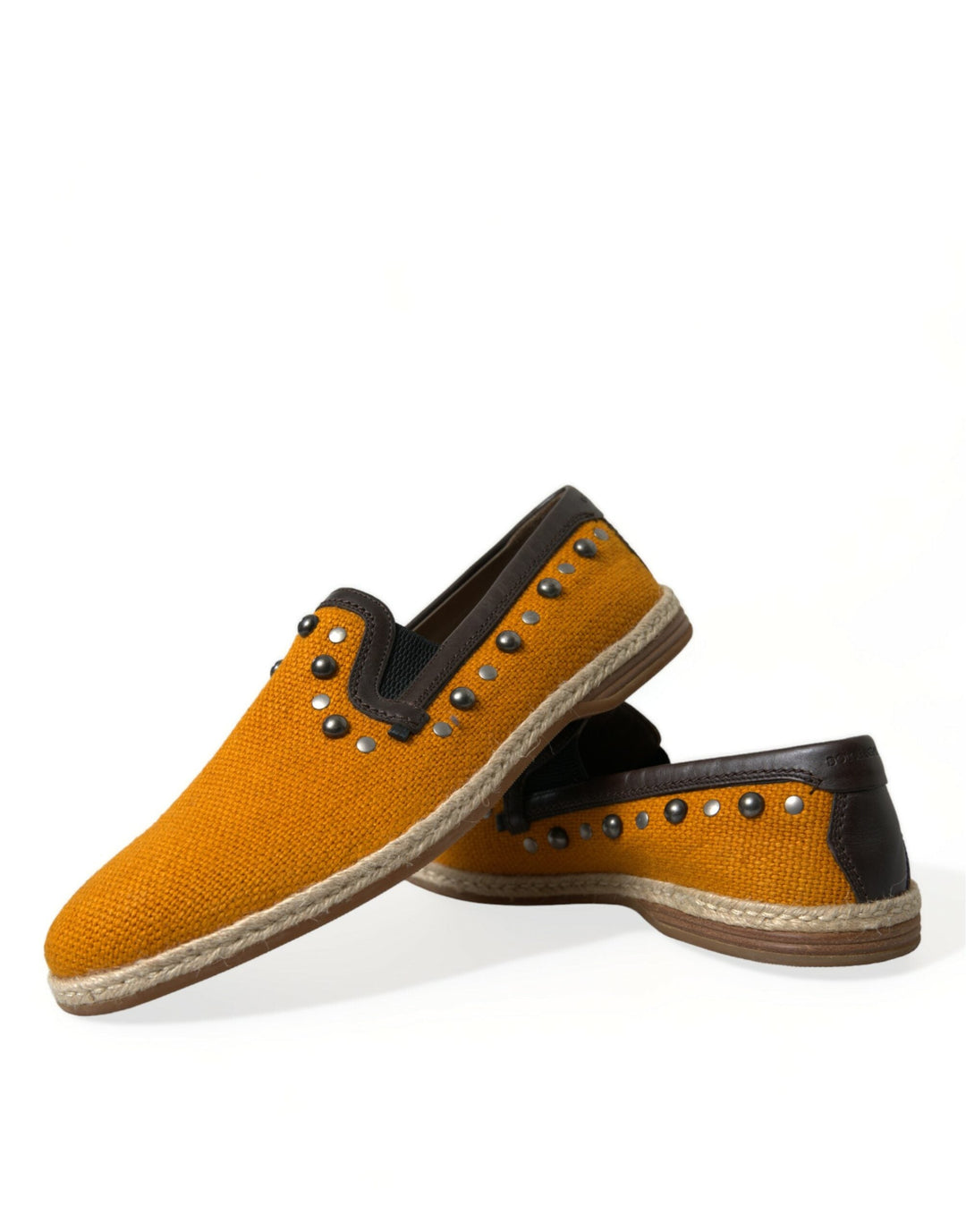 Men’s Dolce &amp; Gabbana Orange Linen Leather Studded Loafers Shoes