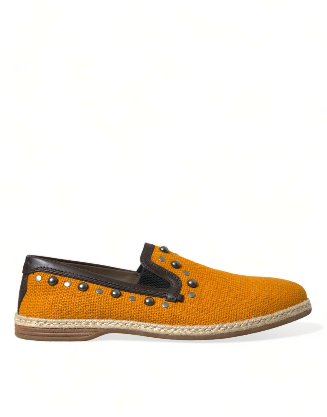 Men’s Dolce &amp; Gabbana Orange Linen Leather Studded Loafers Shoes
