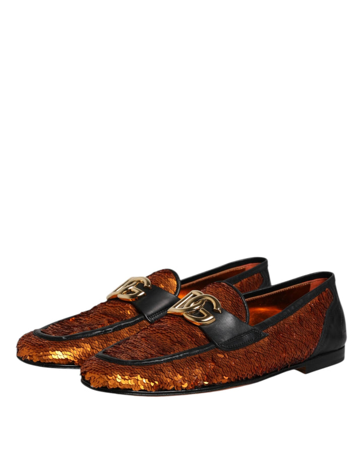 Men’s Dolce &amp; Gabbana Orange Sequin Embellished Men Loafers Shoes