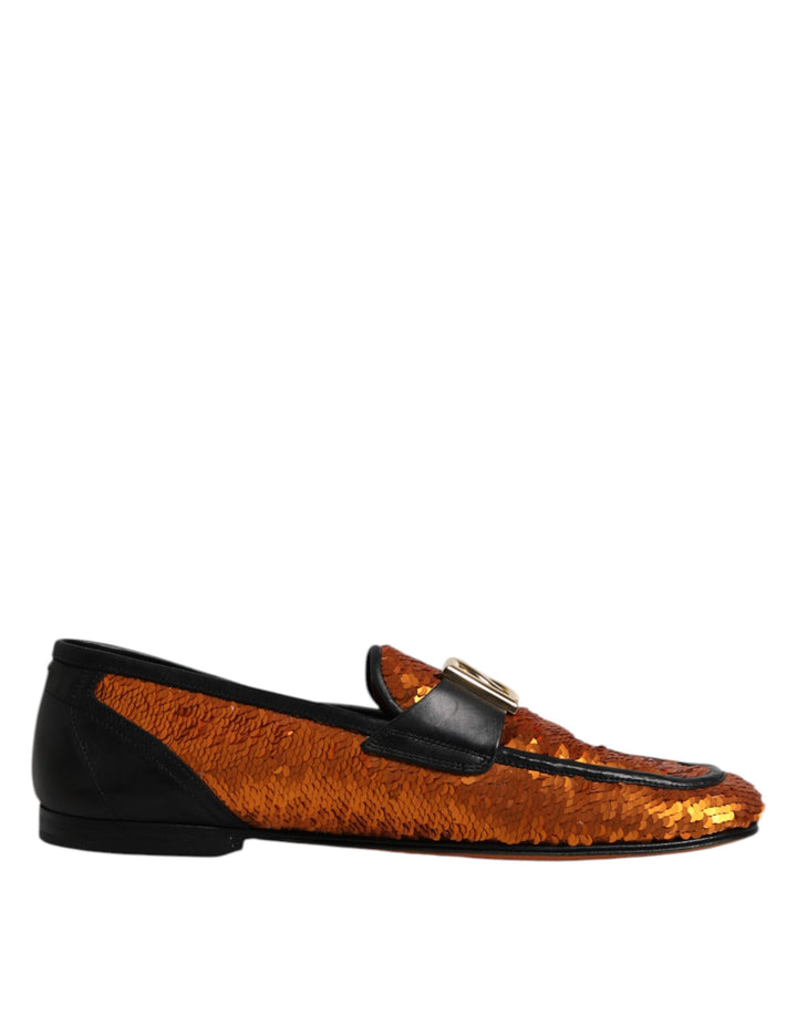 Men’s Dolce &amp; Gabbana Orange Sequin Embellished Men Loafers Shoes