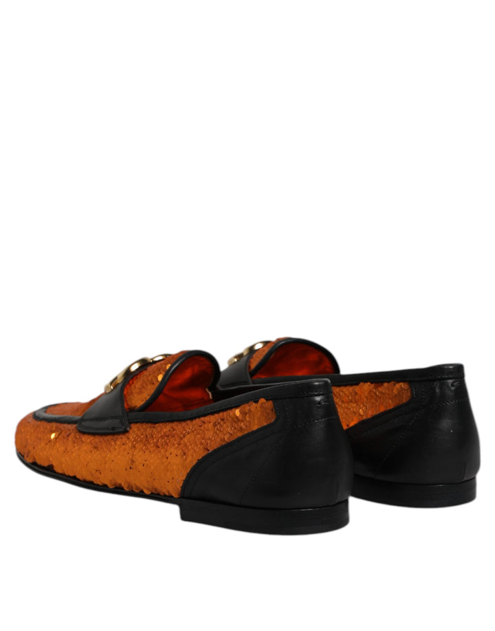 Men’s Dolce &amp; Gabbana Orange Sequin Embellished Men Loafers Shoes