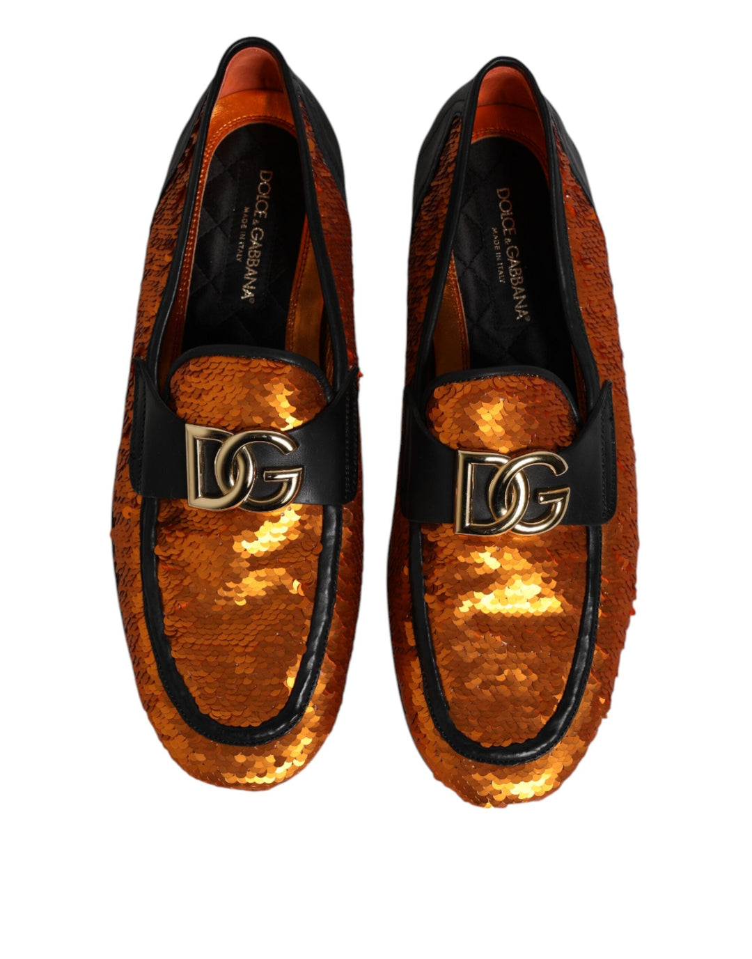 Men’s Dolce &amp; Gabbana Orange Sequin Embellished Men Loafers Shoes