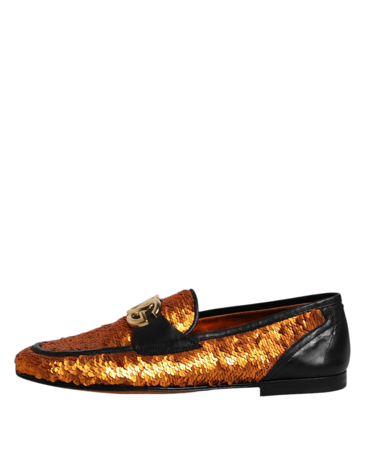 Men’s Dolce &amp; Gabbana Orange Sequin Embellished Men Loafers Shoes