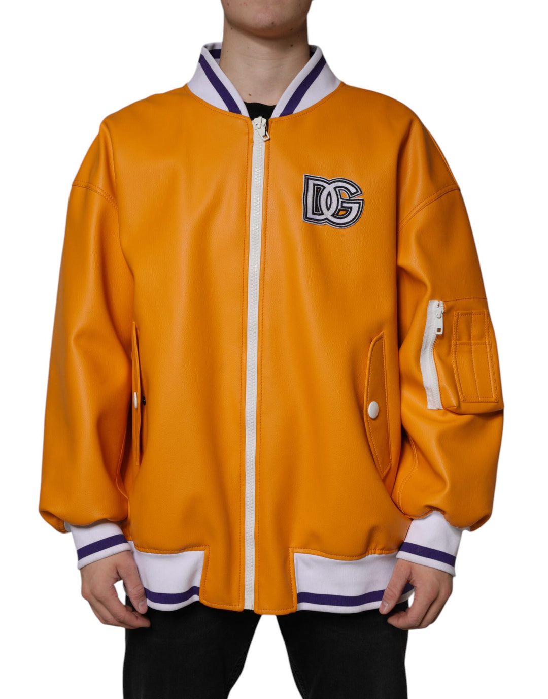 Men’s Dolce & Gabbana Orange White Full Zip Jersey Bomber Jacket
