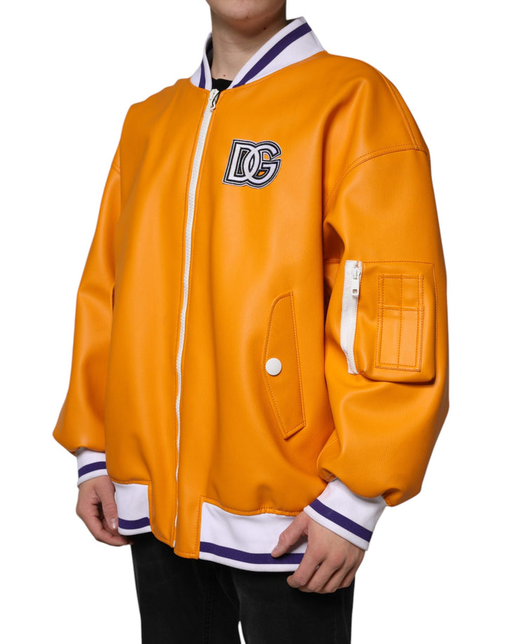 Men’s Dolce &amp; Gabbana Orange White Full Zip Jersey Bomber Jacket
