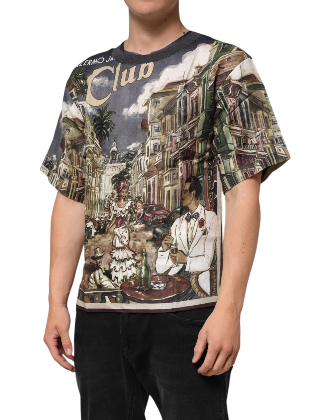 Dolce &amp; Gabbana Palermo Jazz Club Linen Crew Neck Men T-shirt