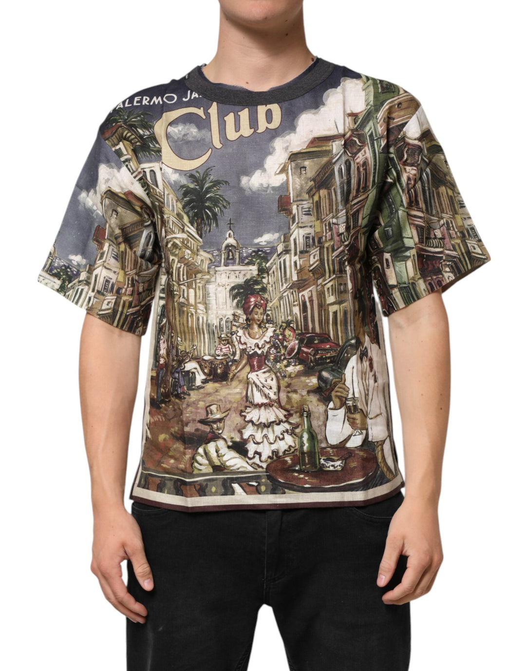 Dolce &amp; Gabbana Palermo Jazz Club Linen Crew Neck Men T-shirt