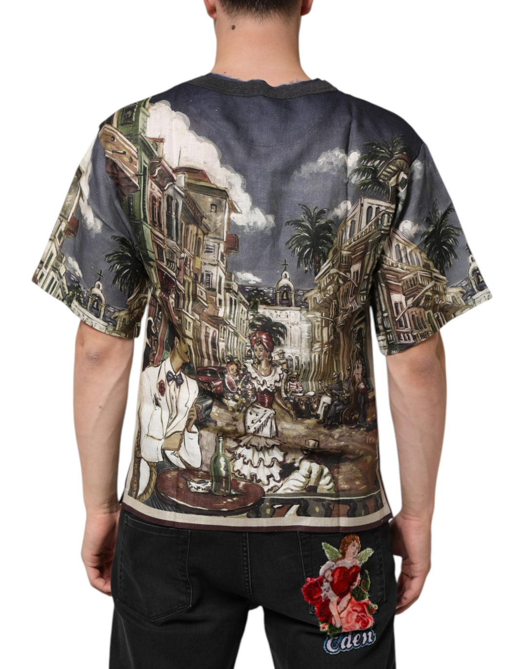 Dolce &amp; Gabbana Palermo Jazz Club Linen Crew Neck Men T-shirt