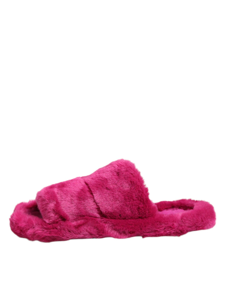 Men’s Dolce &amp; Gabbana Pink Acrylic Faux Fur Mens Flats Sandals Shoes