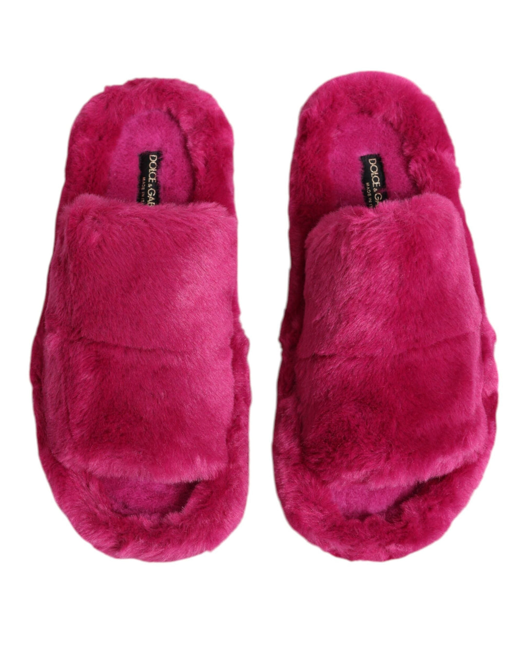 Men’s Dolce &amp; Gabbana Pink Acrylic Faux Fur Mens Flats Sandals Shoes