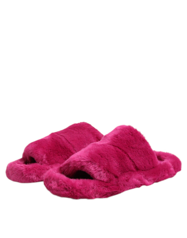 Men’s Dolce &amp; Gabbana Pink Acrylic Faux Fur Mens Flats Sandals Shoes