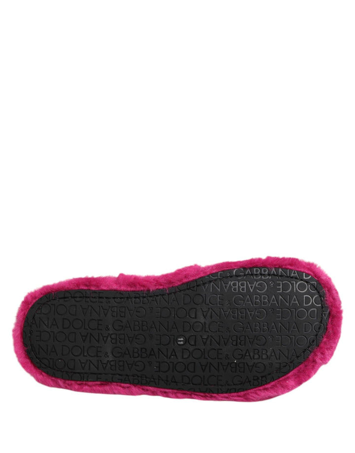 Men’s Dolce &amp; Gabbana Pink Acrylic Faux Fur Mens Flats Sandals Shoes