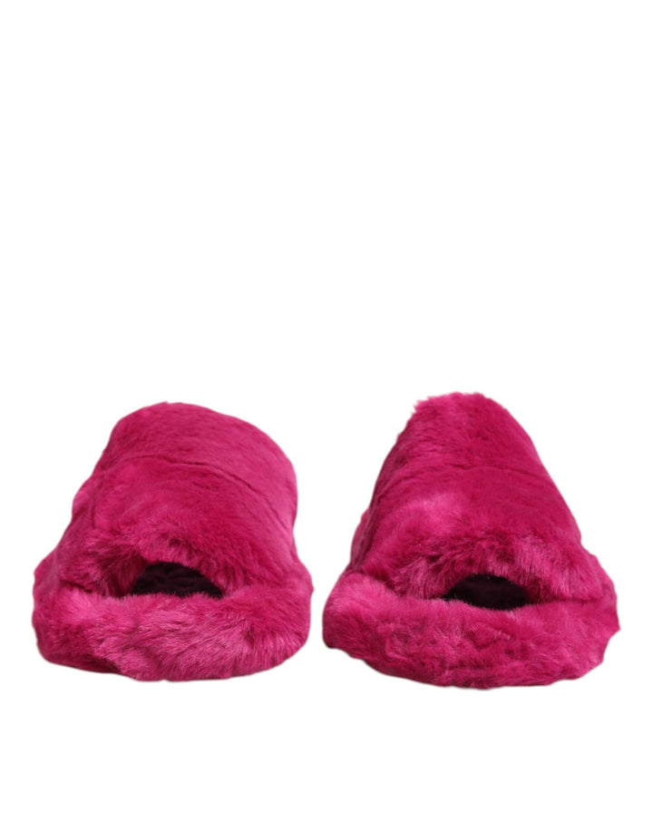 Men’s Dolce &amp; Gabbana Pink Acrylic Faux Fur Mens Flats Sandals Shoes