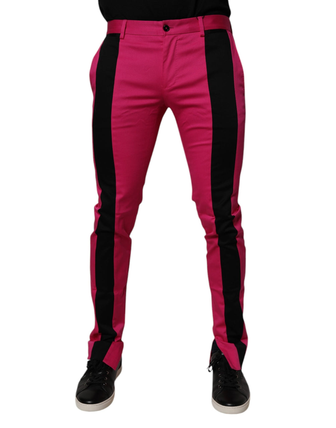 Men’s Dolce &amp; Gabbana Pink Black Stripe Slim Fit Men Dress Pants