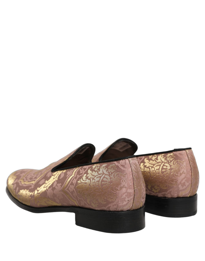 Men’s Dolce &amp; Gabbana Pink Brocade Men Slip on Dress Loafers Shoes