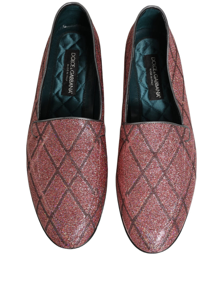 Men’s Dolce &amp; Gabbana Pink Check Glitter Lurex Logo Loafers Shoes