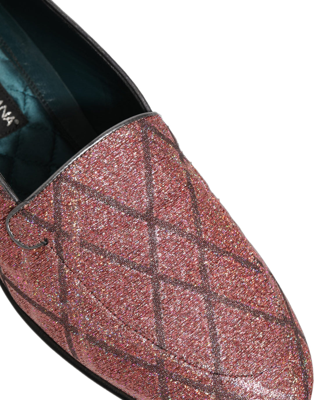 Men’s Dolce & Gabbana Pink Check Glitter Lurex Logo Loafers Shoes