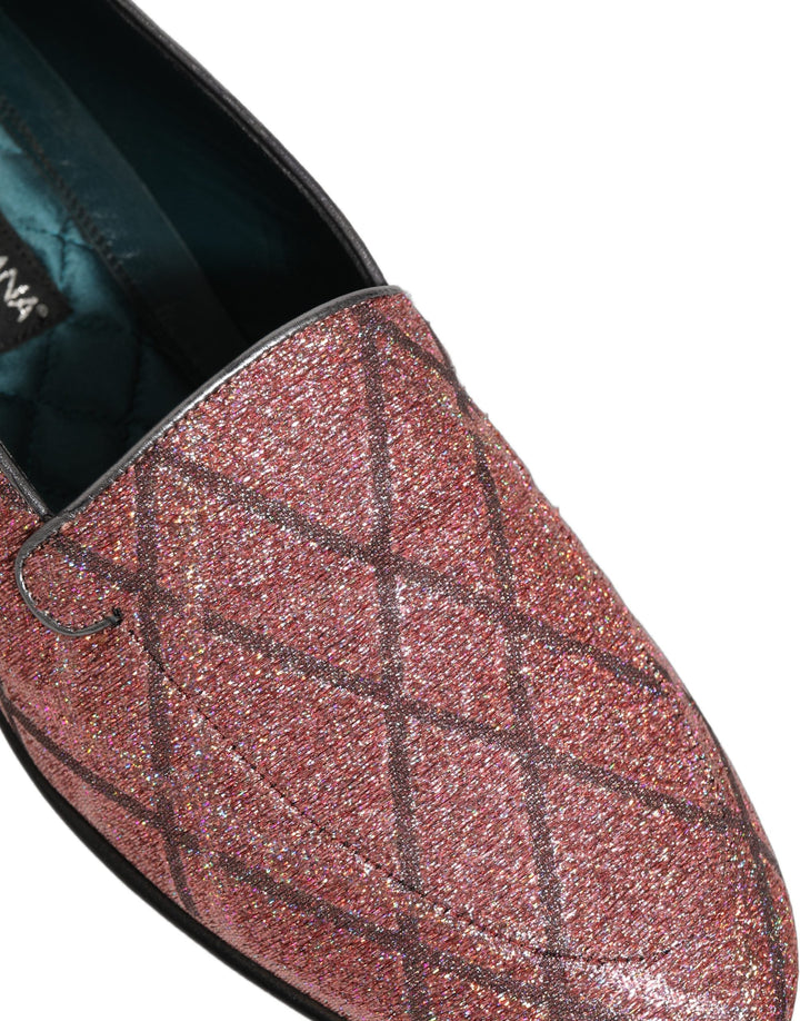 Men’s Dolce &amp; Gabbana Pink Check Glitter Lurex Logo Loafers Shoes