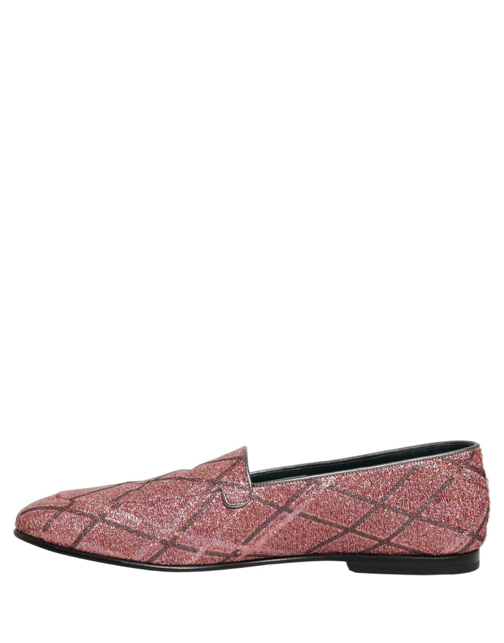 Men’s Dolce &amp; Gabbana Pink Check Glitter Lurex Logo Loafers Shoes