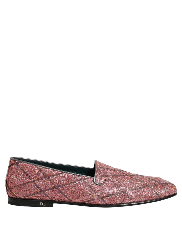 Men’s Dolce &amp; Gabbana Pink Check Glitter Lurex Logo Loafers Shoes