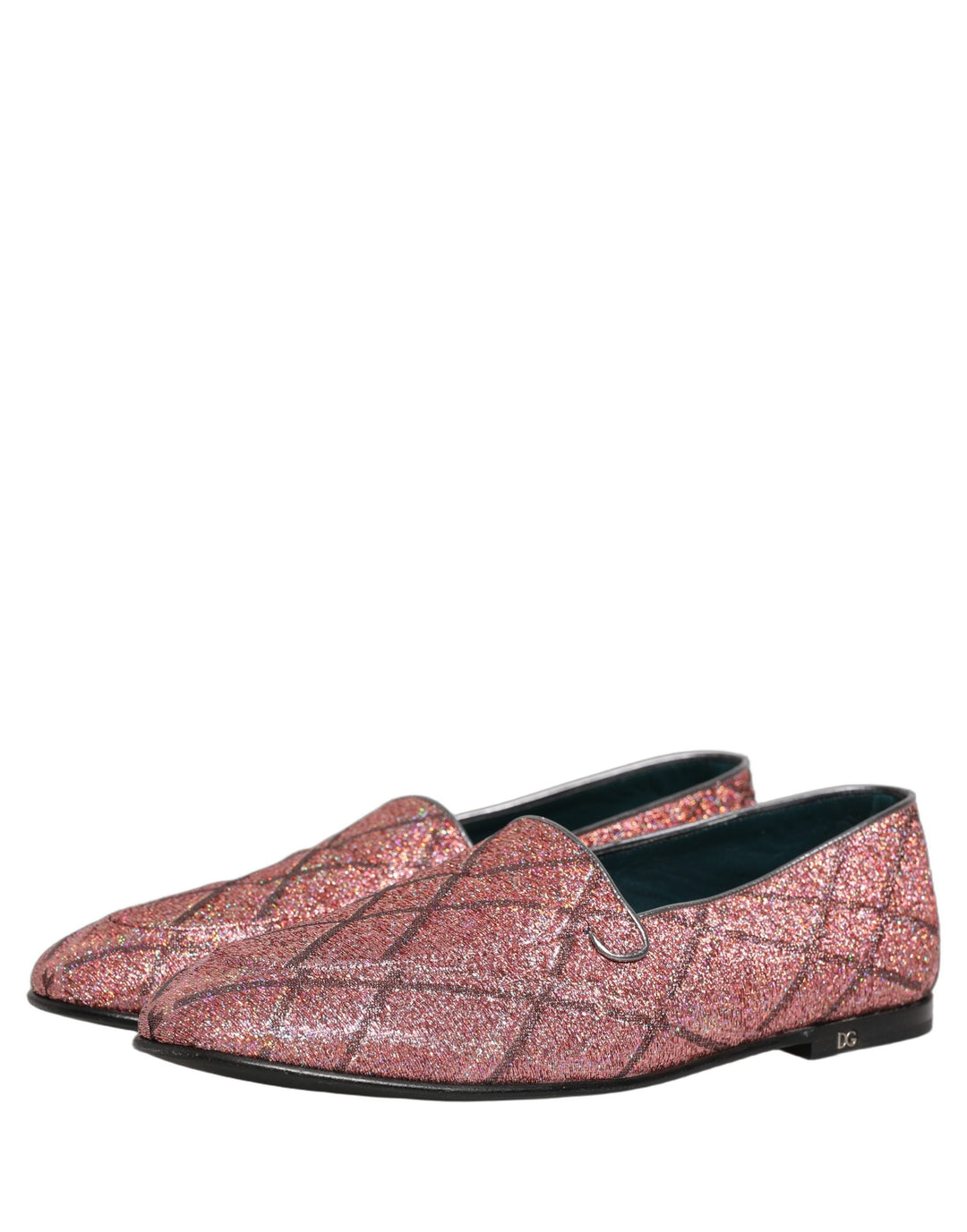 Men’s Dolce &amp; Gabbana Pink Check Glitter Lurex Logo Loafers Shoes