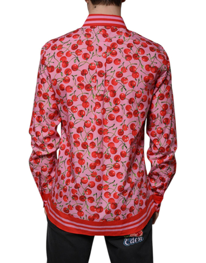 Dolce &amp; Gabbana Pink Cherry Cotton Formal Martini Dress Shirt