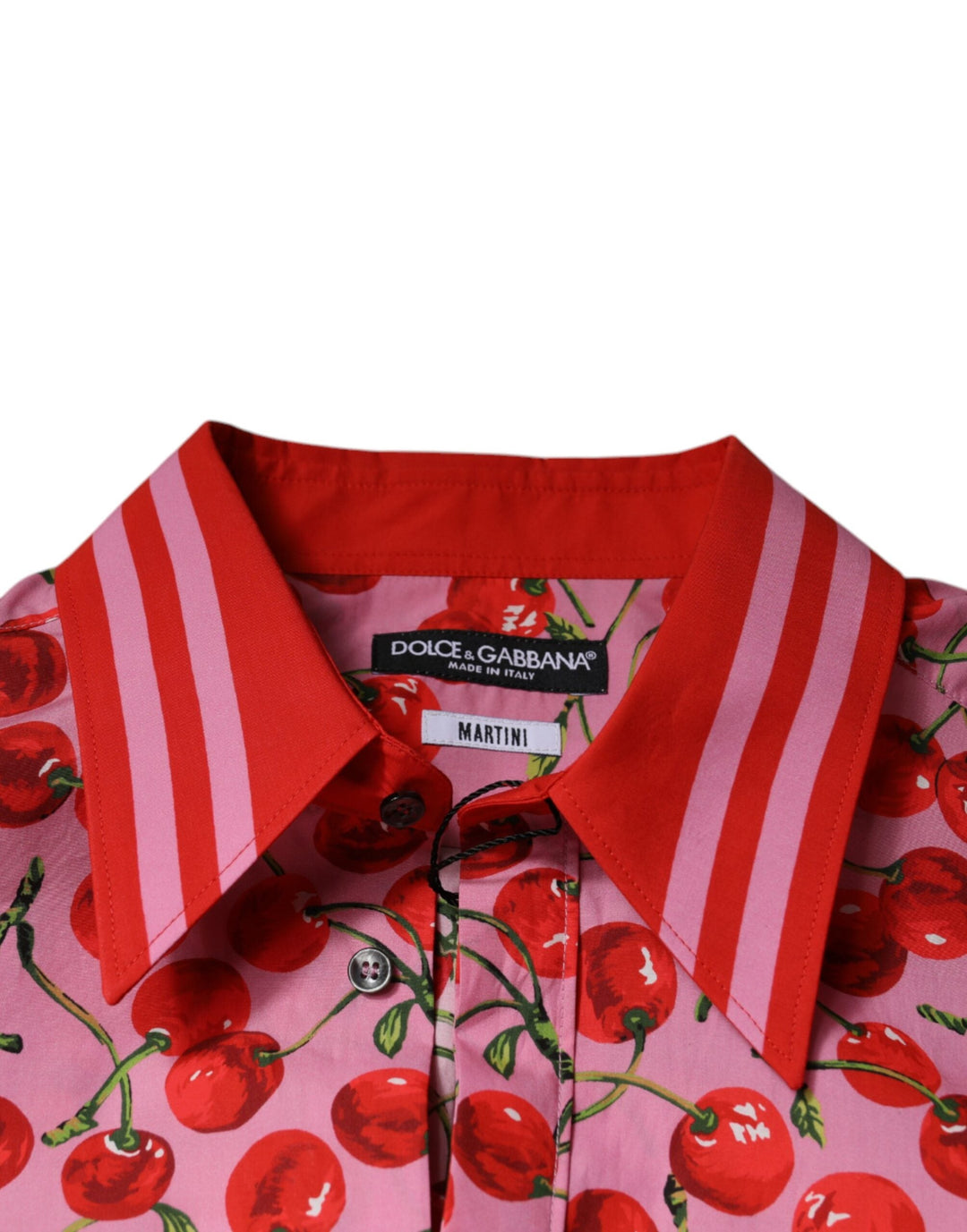 Dolce &amp; Gabbana Pink Cherry Cotton Formal Martini Dress Shirt