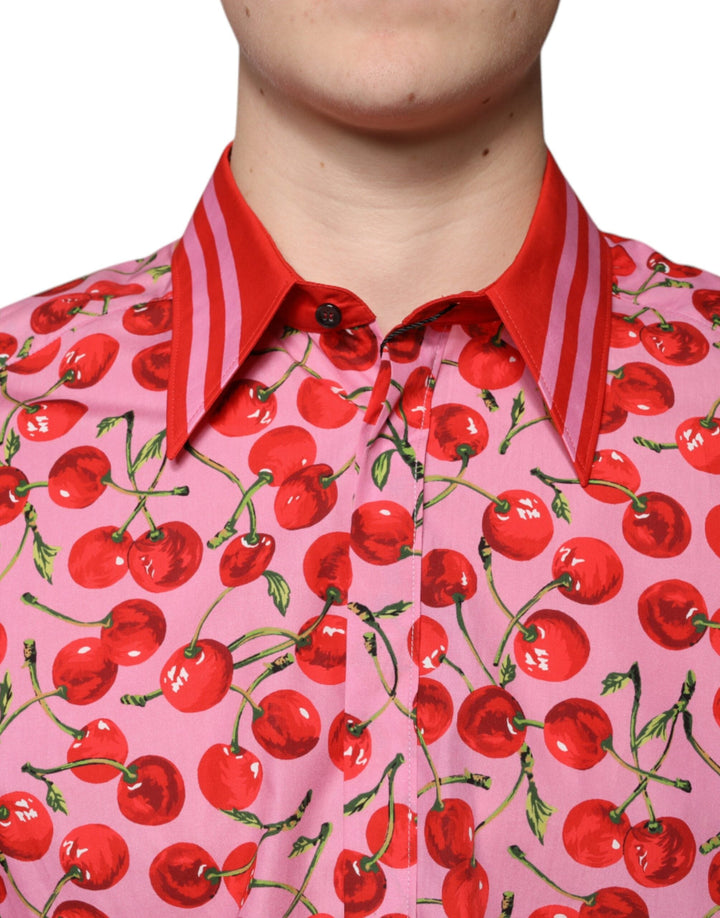 Dolce &amp; Gabbana Pink Cherry Cotton Formal Martini Dress Shirt